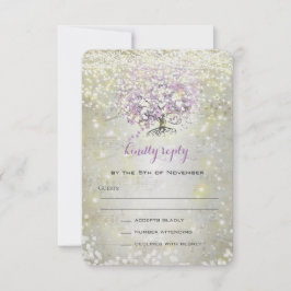 Lavender Fairytale lichten en sterren bruiloft RSVP Kaartje
