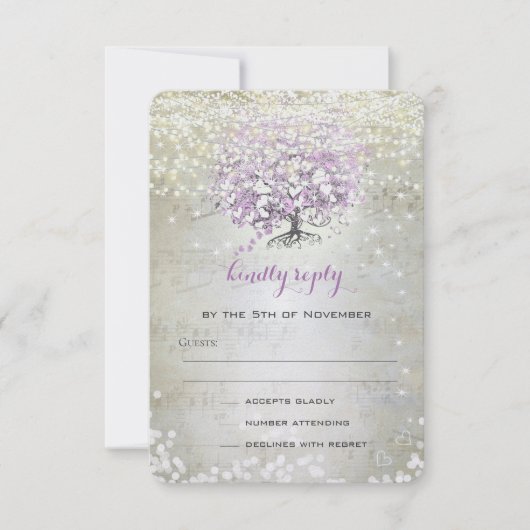 Lavender Fairytale lichten en sterren bruiloft RSVP Kaartje (Voorkant)