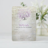 Lavender Fairytale lichten en sterren bruiloft RSVP Kaartje (Staand voorkant)