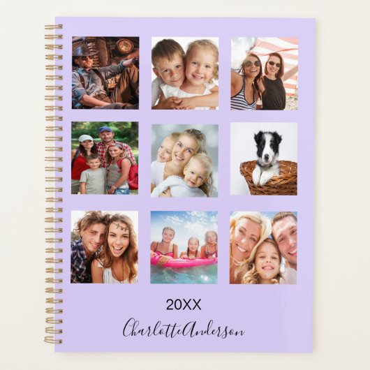 Lavender familie foto collage naam script 2026 planner (Voorkant)
