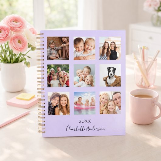 Lavender familie foto collage naam script 2026 planner