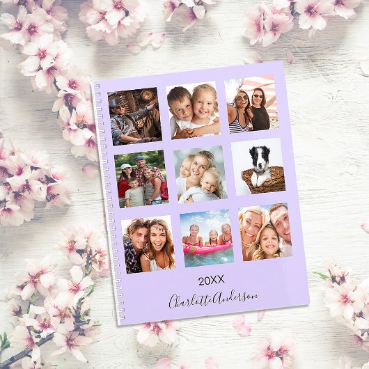 Lavender familie foto collage naam script 2026 planner