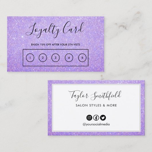Lavender Faux Glitter Custom Loyalty Kaart Visitekaartje (Voorkant / Achterkant)