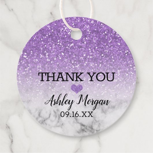 Lavender Faux Glitter/Marble Sweet 16 Bedankjes Labels (Achterkant)