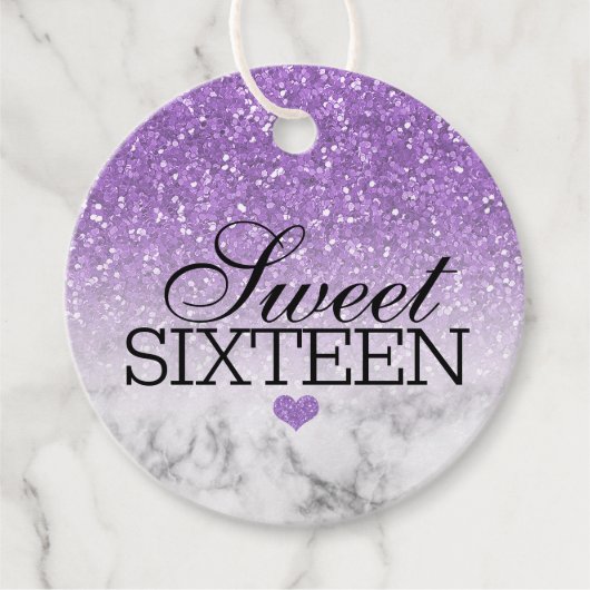 Lavender Faux Glitter/Marble Sweet 16 Bedankjes Labels (Voorkant)