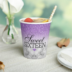 Lavender Faux Glitter/Marble Sweet 16 Papieren Bekers