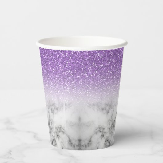 Lavender Faux Glitter/Marble Sweet 16 Papieren Bekers (Achterkant)