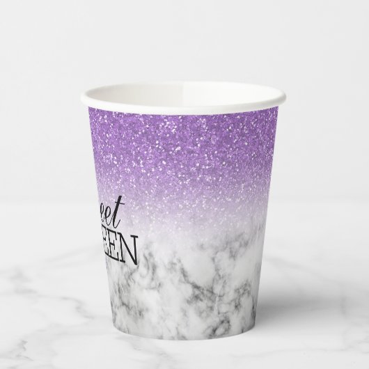 Lavender Faux Glitter/Marble Sweet 16 Papieren Bekers (Links)