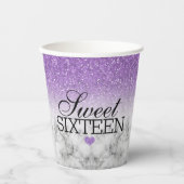 Lavender Faux Glitter/Marble Sweet 16 Papieren Bekers (Voorkant)