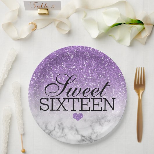 Lavender Faux Glitter/Marble Sweet 16 Papieren Bordje (Huwelijk)