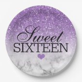 Lavender Faux Glitter/Marble Sweet 16 Papieren Bordje (Voorkant)
