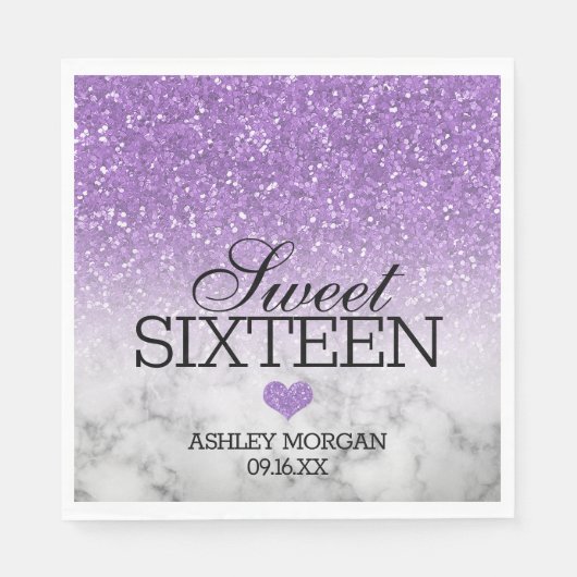 Lavender Faux Glitter/Marble Sweet 16 Servet (Voorkant)