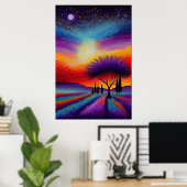 Lavender Field in France - Provence by Night Poster (Thuiskantoor)