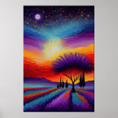 Lavender Field in France - Provence by Night Poster (Voorkant)