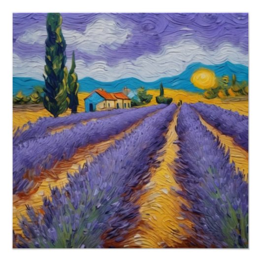 lavender field in van gogh style perfect poster (Voorkant)