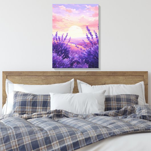 Lavender Field Sunset Canvas Afdruk (Insitu (Slaapkamer))