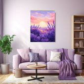 Lavender Field Sunset Canvas Afdruk