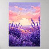 Lavender Field Sunset Wall Art Print Poster (Voorkant)
