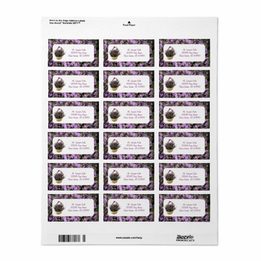 Lavender Fields and Basket Teacher Info Labels (Full Sheet)