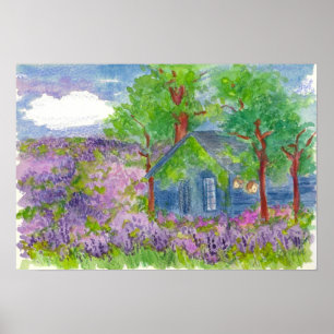 Lavender Fields Country Cabin Waterverf Painting Poster