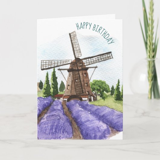 Lavender Fields en Windmill Birthday Card Kaart (Voorkant)