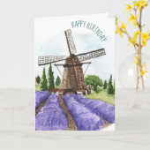 Lavender Fields en Windmill Birthday Card Kaart (Gele Bloem)