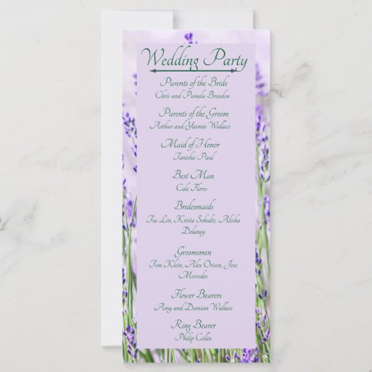 Lavender Fields huwelijksprogramma (Achterkant)