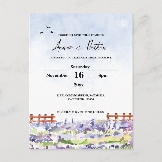 Lavender Fields Landschap Wedding Invitation Briefkaart (Voorkant)