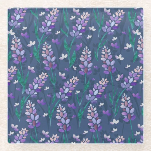 Lavender Fields patroon in Paars Glazen Onderzetter (Voorkant)