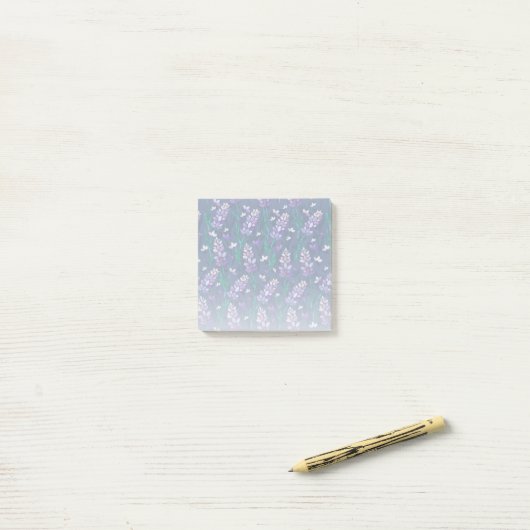 Lavender Fields patroon in Paars Post-it® Notes (Op bureau)