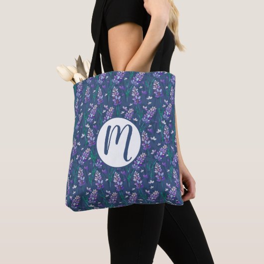 Lavender Fields patroon in Paars Tote Bag (Dichtbij)