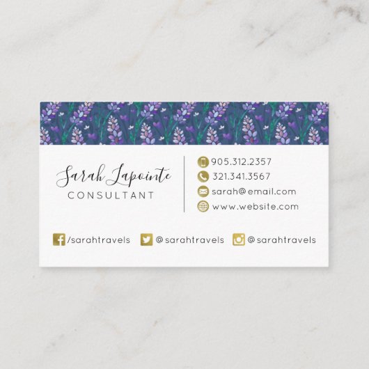 Lavender Fields patroon in Paars Visitekaartje (Achterkant)