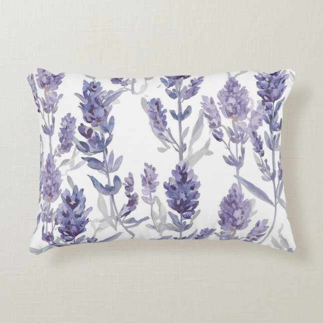 Lavender Fields | Purple Watercolor Flower Pattern Accent Kussen (Voorkant)
