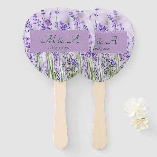 Lavender Fields Wedding Hand Fans Handwaaier (Voorkant en achterkant)