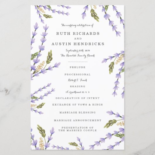 Lavender Fields Wedding Programs (Voorkant)