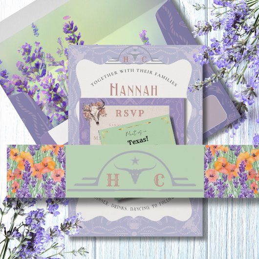 Lavender Fields Western Huwelijk Uitnodigingen Wikkel