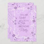 Lavender Floral 13th Birthday Party Kaart (Voorkant / Achterkant)