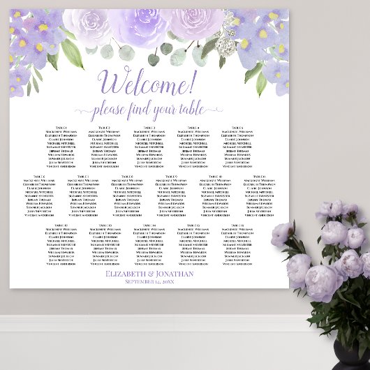 Lavender Floral 16 Table Wedding Seating Chart Poster