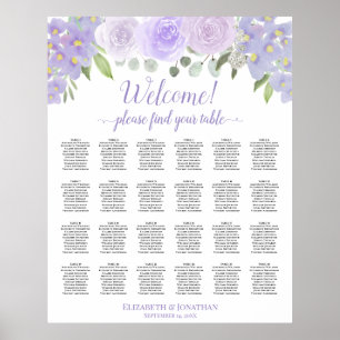 Lavender Floral 24 Table Wedding Seating Chart Poster