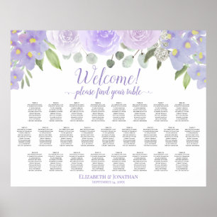 Lavender Floral 25 Table Wedding Seating Chart Poster
