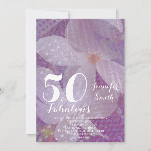 Lavender Floral 50 & Fabulous Birthday Invitation Kaart (Voorkant)