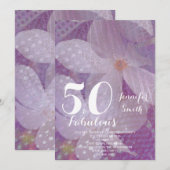 Lavender Floral 50 & Fabulous Birthday Invitation Kaart (Voorkant / Achterkant)