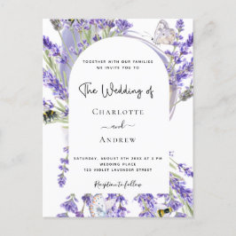 Lavender floral arch White script bruiloft invitat Briefkaart