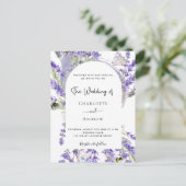 Lavender floral arch White script bruiloft invitat Briefkaart (Staand voorkant)