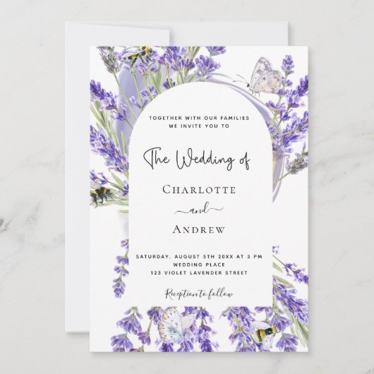 Lavender floral arch White script bruiloft Kaart (Voorkant)