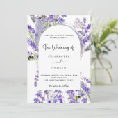 Lavender floral arch White script bruiloft Kaart (Staand voorkant)