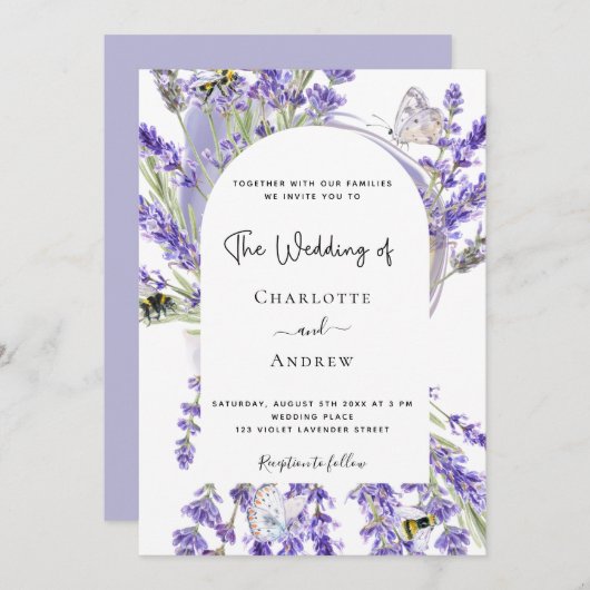 Lavender floral arch White script bruiloft Kaart (Voorkant / Achterkant)