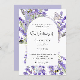 Lavender floral arch White script bruiloft Kaart