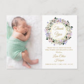 Lavender Floral Baby Foto Gold Hartelijk dank Aankondigingskaart (Voorkant)