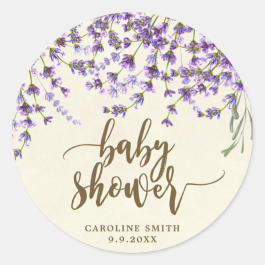 lavender floral baby shower bevoordeelt sticker (Voorkant)